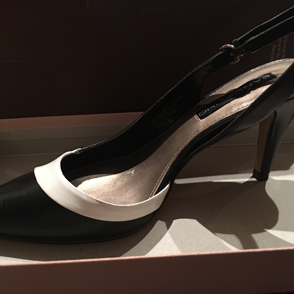 Strappy Black & White Open-back Heels